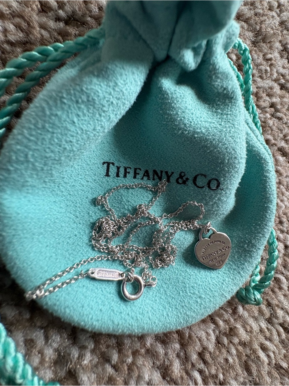 Tiffany & Co. Silver Heart Pendant with Signature Blue Pouch - Picture 3 of 4